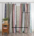 Indian Grey Patchwork Vintage Silk Sari Curtain Drape Decor Door Curtain 2pc Set
