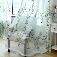 Blue Green Willow Sheer Curtains Bedroom Door Tulle Window Drapes 63/84"