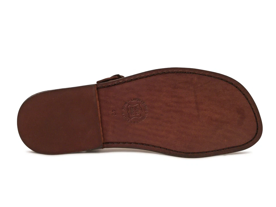 Sandalias de Tanga de Cuero Genuino Marrón Hechas a Mano para Hombre Hechas en Italia Foto 4 de 4