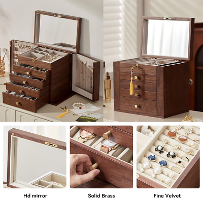 Black Walnut Wooden Jewelry Box for Women Classical Wooden with