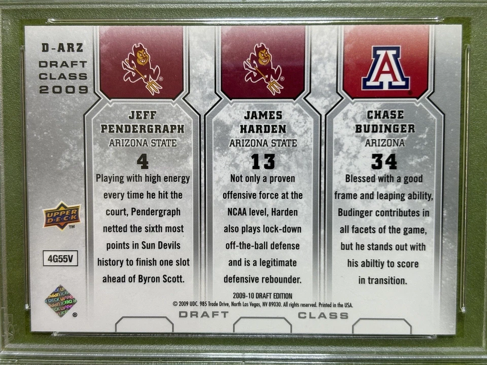 James Harden PSA 10 ROOKIE CARD Chase Budinger RC 2009 Upper Deck ARIZONA STATE - Image 4 of 4