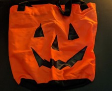 Halloween Trick-or-Treat Reusable Candy Tote Bag w Handles, Jack-o-Lantern Decal