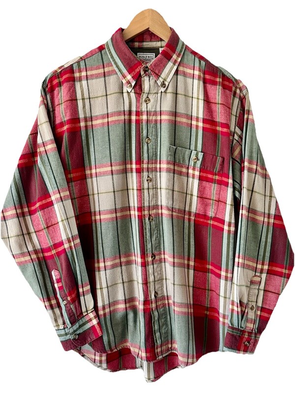 Vintage Bugle Boy Shirt Men’s Medium Cotton  Flannel Green Red Plaid