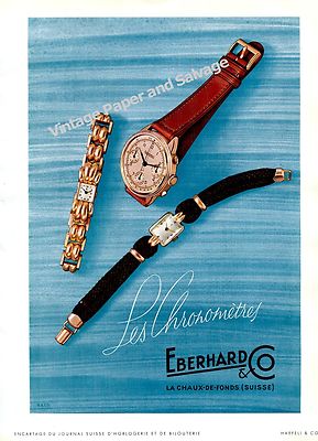 1943 Eberhard & Co Watch Company Switzerland Vintage 1940s Swiss Print Ad Suisse