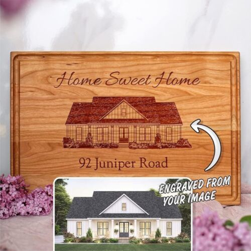 Personalized House Engraved Cutting Board Custom Home Drawing Name/Date Address