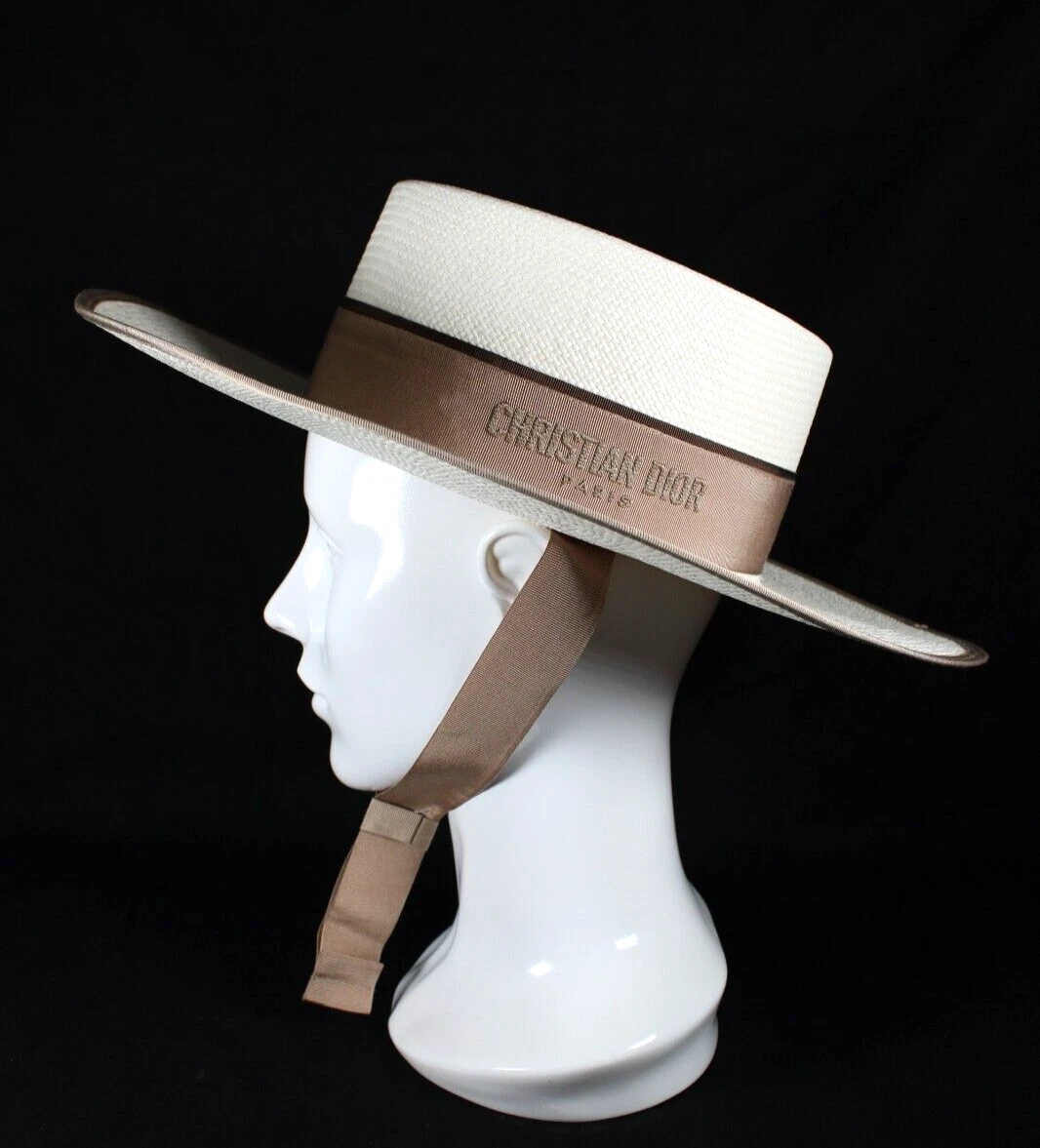 Chapeau DIORODEO paille écru palmier et ruban marron CHRISTIAN DIOR 1 neuf avec étiquette 57 7