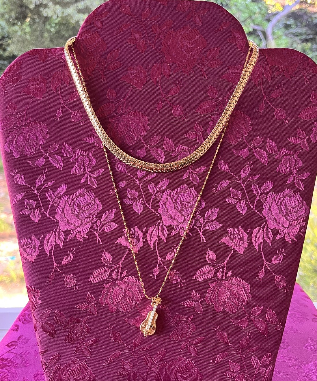 Lot of 2 Gold Tone Vintage Necklace Cello Charm and Chunky Snake Chain ...