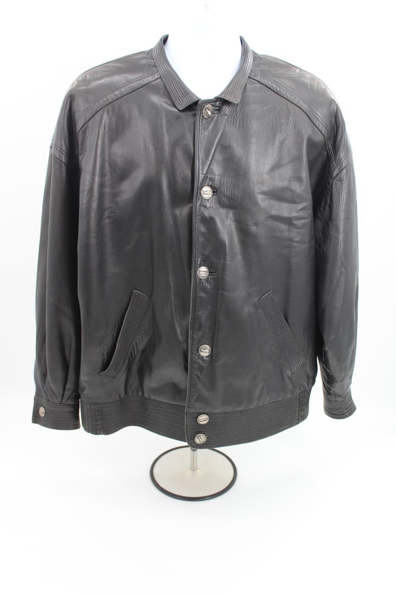 VERSACE istante レザーコート ブラック B730 VTG Gianni Versace Istante Black Iconic Leather Button Jacket
