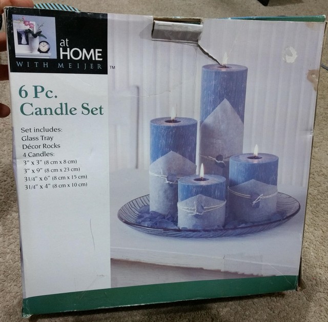 At Home With Meijer 6 Piece Pillar Candle Set Glass Plate Rocks