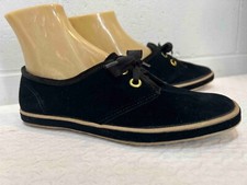 Sz 7.5 WIDE NOS Vtg KEDS Black Grasshoppers Shoes Faux Suede Sneakers Velvet
