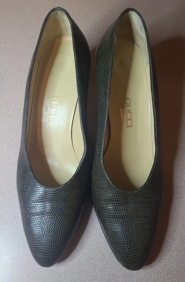 1980s Vintage Gucci Lizard - Leather Heels - Women's 37B - Serial # 10122240 - Image 2 of 4