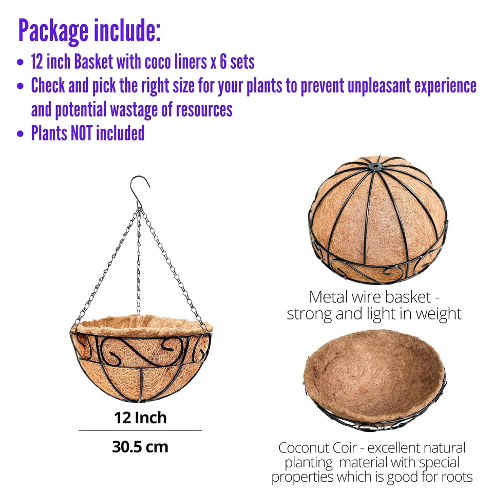 LaLaGreen Hanging Planter for Outdoor Plants 6 Pack 12 Inch Hanging