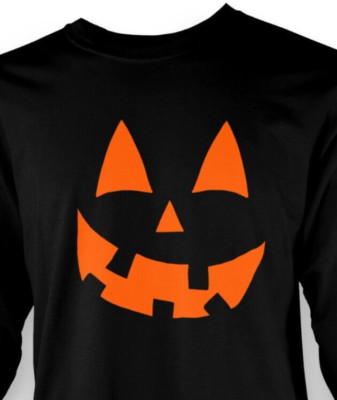 Halloween Jack o Lantern Pumpkin Face adult long sleeve t-shirt Black Medium 