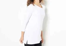 Attitudes by Renee Washed Cotton Asymmetric Neck Top-White-5X A472242 NEW