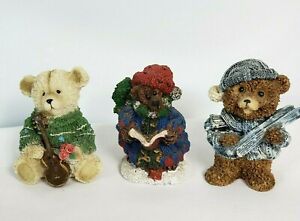 3 Resin Teddy Bear Christmas Holiday Figurines Skiing, Chorus, Violin 5.25