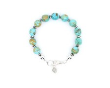 Big 10mm Round Blue Kingman Arizona Turquoise Gemstone Bracelet Sterling Silver
