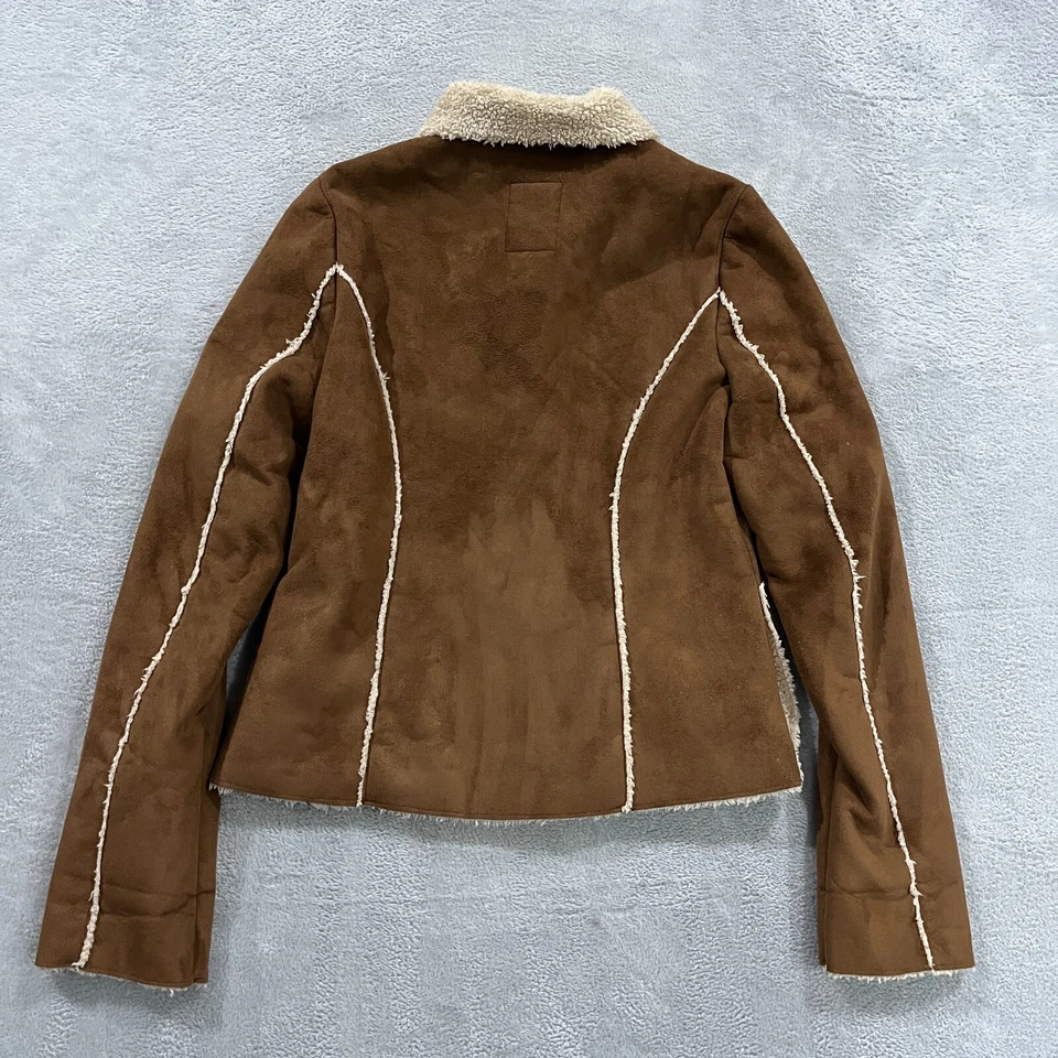 Antigua chaqueta azul marino para mujer pequeña imitación gamuza forrada Sherpa exterior Y2K occidental Foto 2 de 4