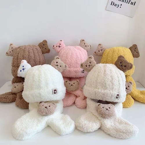 Children Baby Hat Winter Plush Scarf 2Pcs Set Boys Girls Warm Thickened Caps - - Picture 2 of 25