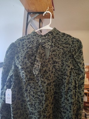 Time and Tru Women's Tie Back Corduroy Top Long Sleeves Green Floral XXXL (22)