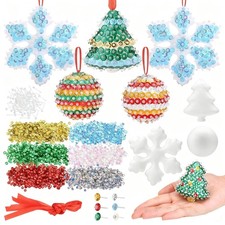 6 PCS Christmas Sequin Ornament Making Kit - Includes Ball, Snowflake, Tree S...