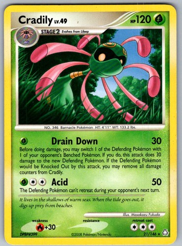 POKÉMON TCG CRADILY 21/146 RARE LEGENDS AWAKENED LIGHTLY PLAYED