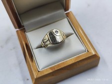 9ct Gold Signet Ring With Diamond_ Size T Big Size Hallmarked