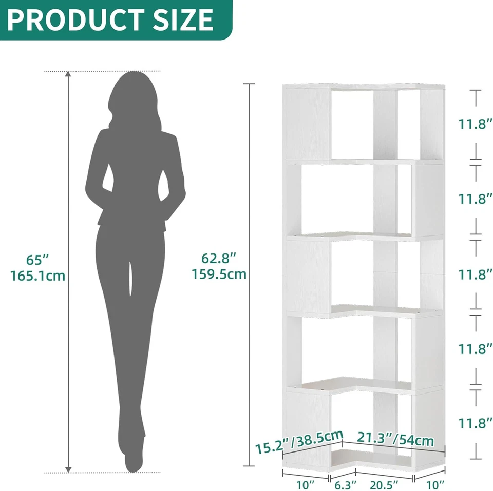 Libreria, Scaffale Angolare a 6 Ripiani, Scaffale a Forma Di L, Libreria Da Pavi - Immagine 2 di 4