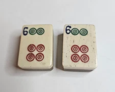 ~2~ 1920-30s MAH-JONG BAMBOO BONE TILES 6 COINS DOTS WHEELS MA JONGG MAHJONG #1