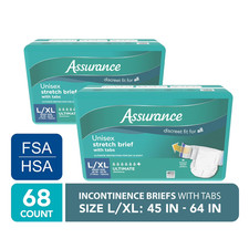 68 Count Assurance Unisex Stretch Briefs with Tabs, L/XL, Absorbent