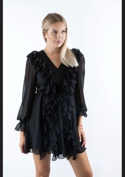 Women Dress Black Chiffon 40