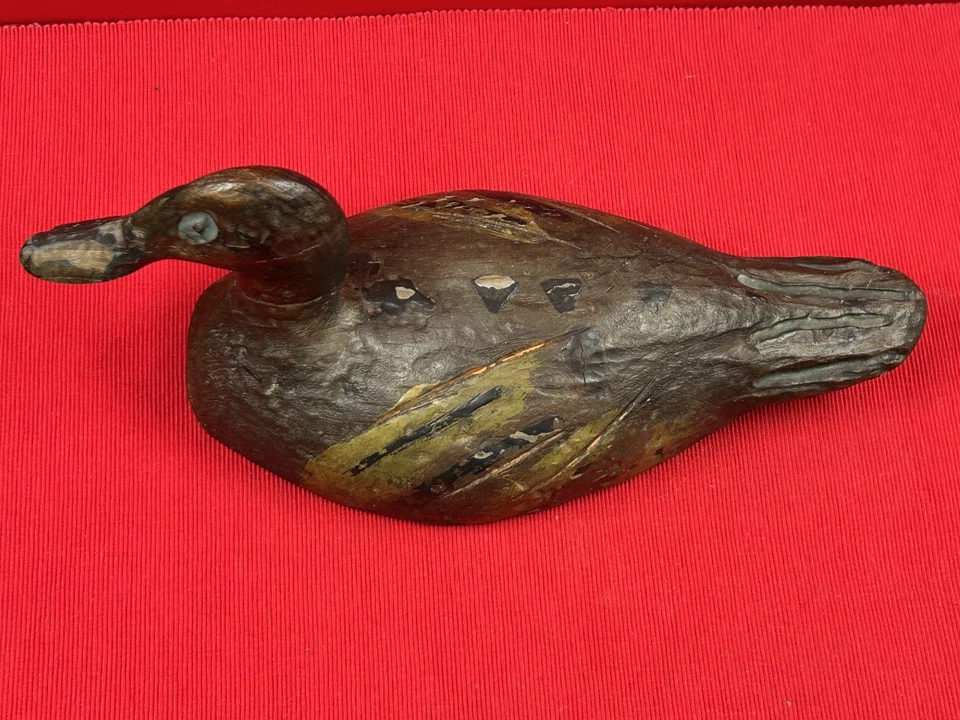 Chasse pêche art populaire. Appeau appelant leurre canard ancien en bois 30 cm - Photo 3/4