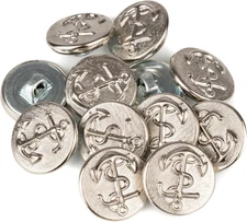 12Pcs Metal Shank Button 24L(15Mm) with Nautical  and Rope Design - Nickel