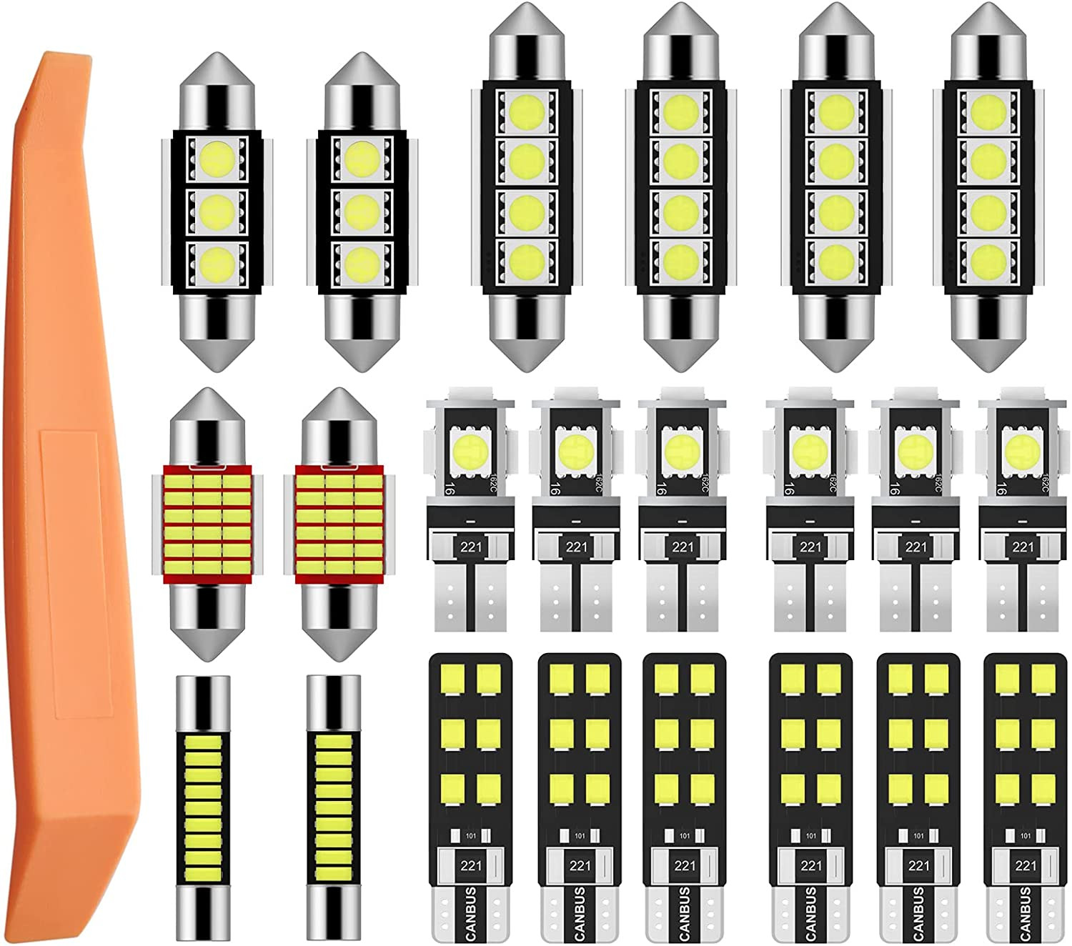 Justech 22 Pcs Bombillas Luz LED Interior Coche 6000K Para El Interior Del Autom