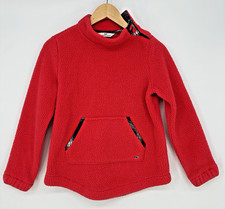 Vineyard Vines Girls M 10-12 Red Fleece Warm Pullover Plaid Button Accent Whale