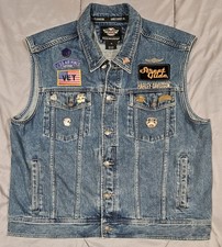 Harley Davidson Denim Vest Mens XL Bar Shield POW MIA HOG Back Patches 99041
