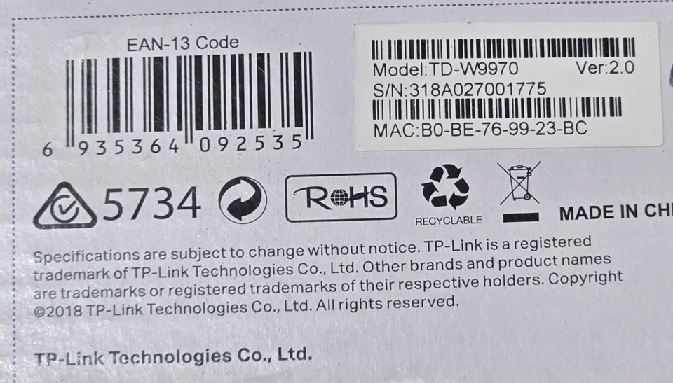 TP-Link TD-W9970 Wireless N300 Modem Router with 4-Port Switch USB (TPG Box) - Image 4 of 4