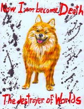 Illustrazione originale di un cane con citazione Bhagavad Gita