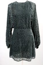 & Other Stories Burnout Dress Womens 6 Jacquard Velvet Mini Green Long Sleeve