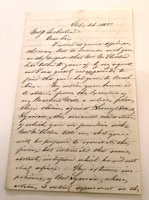 1855 Handwritten Letter Walter C Livingston PA State Senator To J Sutherland