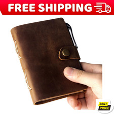 Pocket Notebook with Pen,Genuine Leather Journal Mini Notebook Small Unlined Not