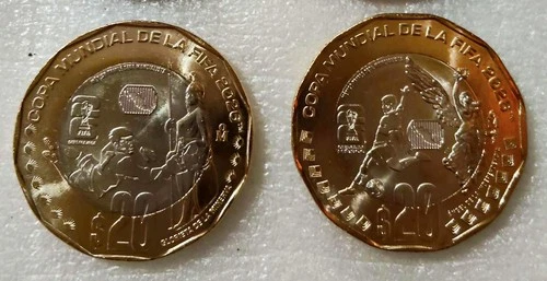 MEXICO 2026 2 coin set WORLD SOCCER CUP $20 BIMETALLIC BU unc. nice designs ltd.