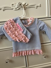 RuffleButts Girls 6-12M 2-Piece Striped Long Sleeve Rash Guard Bikini Set