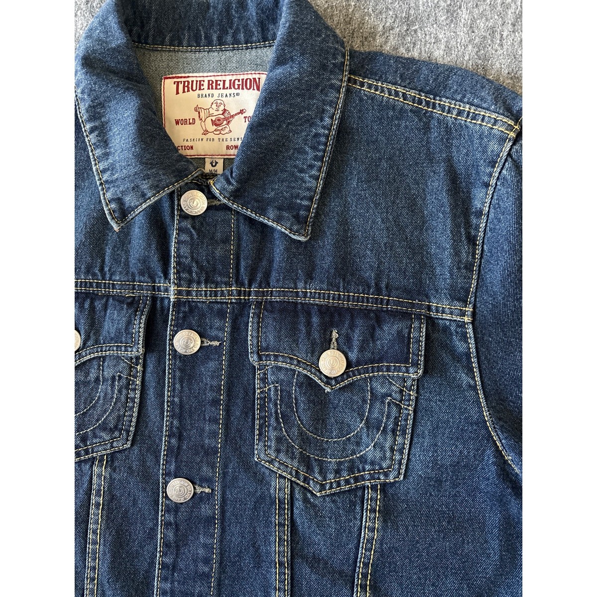 True Religion World Tour Jimmy Super T Blue Jean Jacket Mens Sz M