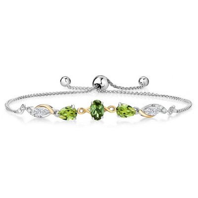 925 Silver and 10K Yellow Gold Green Tourmaline Peridot White Moissanite and