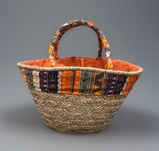 Straw Seagrass Tote Bag Hand Woven Large Multicolor Fabric Lined Wrapped Handles