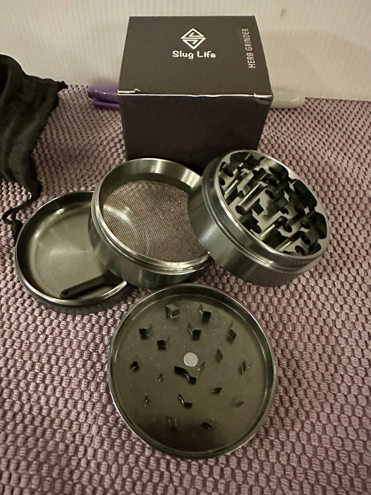 4pc Metal Herb Grinder Set w/ Kief Catcher Screen Magnetic Lid NEW Free Shipping