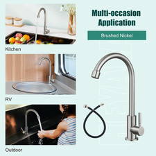 Cold Water Only Kitchen Faucet SUS304 Sink Faucets High Arc Gooseneck 360 Deg...