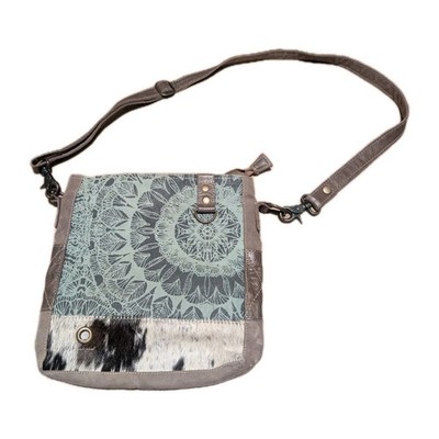 MYRA BAG Light Brown & Mint Green Canvas & Cowhide Leather 10 x 9 Crossbody Bag