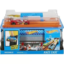 Hot Wheels Race Case Playset 1:64 Scale + 2 Cars Dual Launcher Track Set