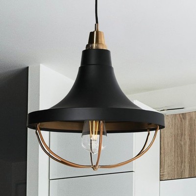 Presley - Caged Trumpet Metal Ceiling Light, Brushed Brass and Matte Black